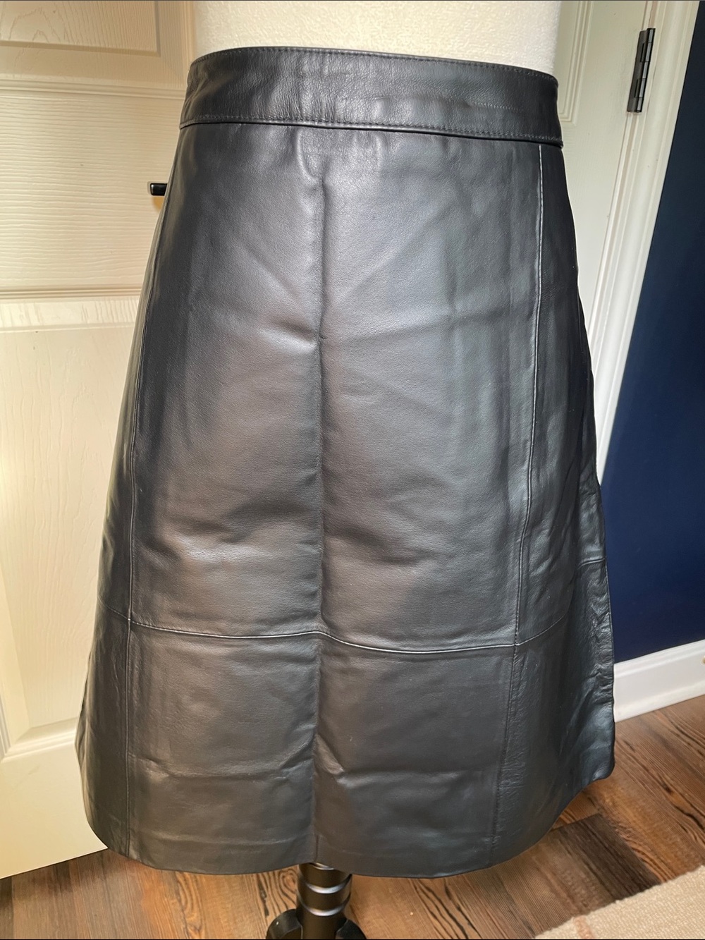 Vintage Liz Claiborne Black Leather A-Line Midi Skirt Paneled Size 14
